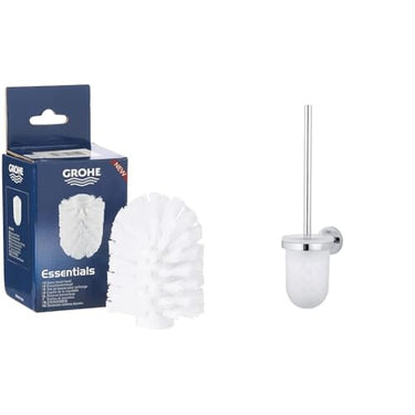 GROHE Essentials | Accessories Replacement Brush Head | White | 40791001 & Essentials - Toilet Brush Set (Wall-Mounted, Easy-Clean, Durable), Round, Chrome, 40374001 on Sale